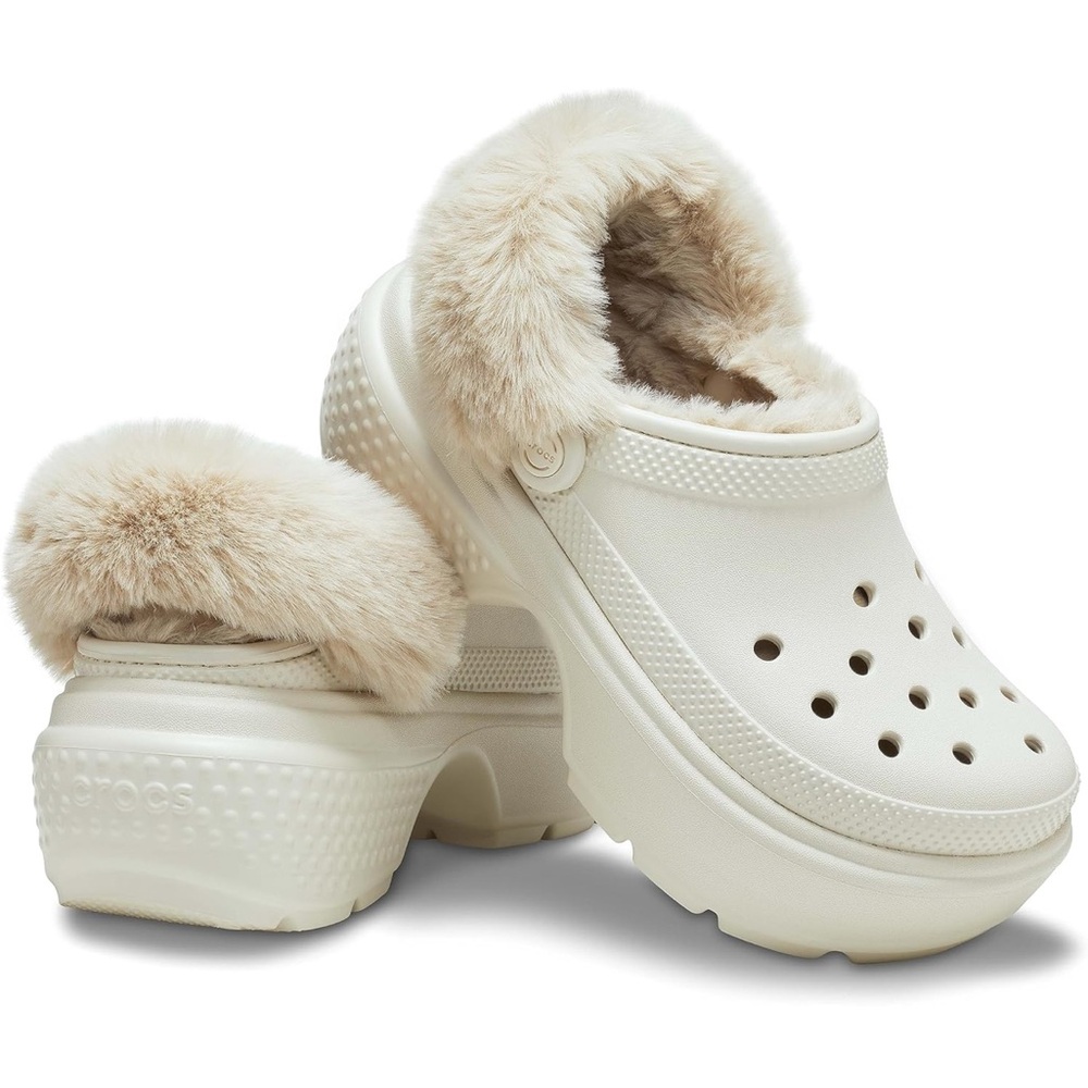 Crocs Chunky Stomp Faux Fur Lined Platform Clogs Y2K Bone Mens Size US 11 - NEW